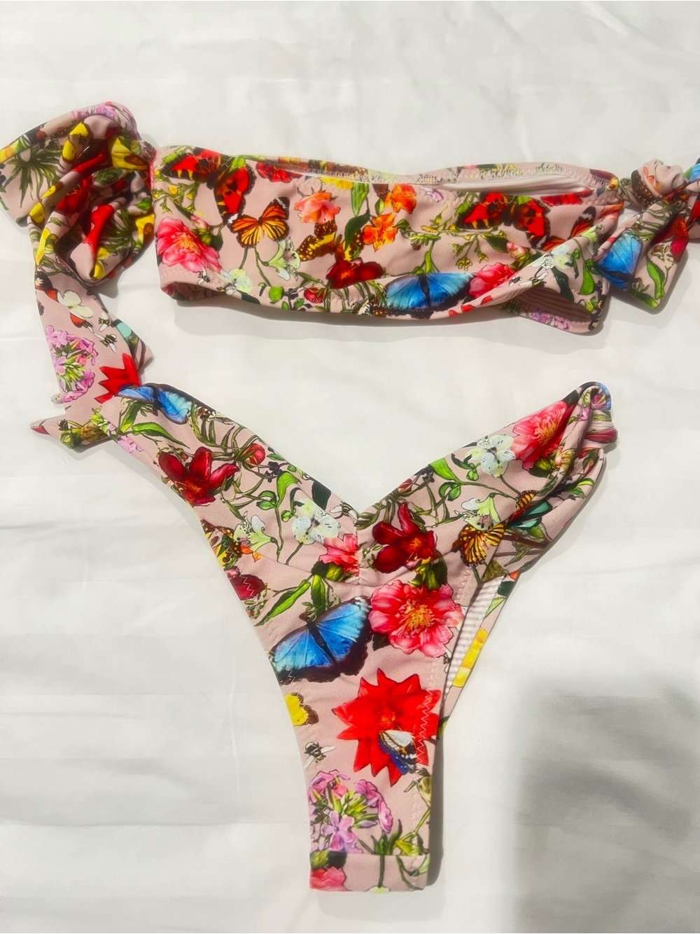 Kai Lani Nude Butterfly Pink Bandeau Tie-Side Bikini Set